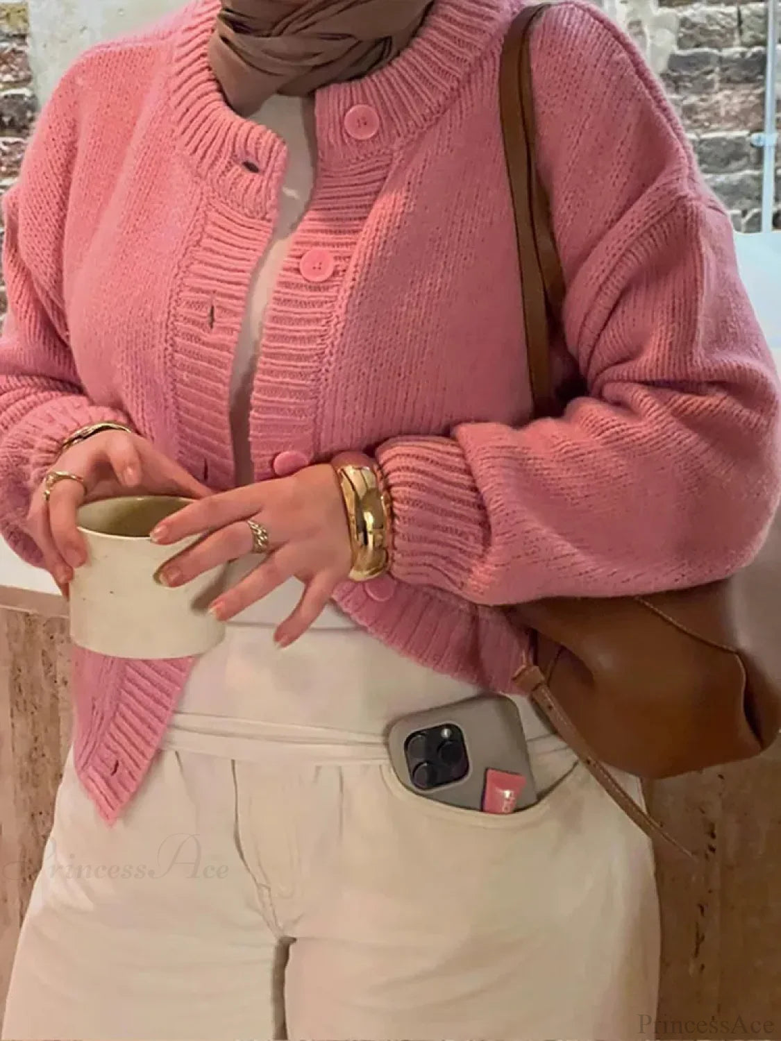 Solid Color Round Neck Cardigan