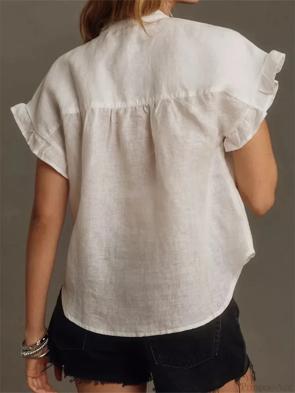 Solid Color Ruffle Short Sleeve Blouse blouse-250223