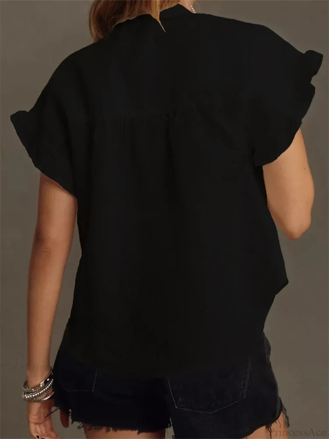 Solid Color Ruffle Short Sleeve Blouse blouse-250223