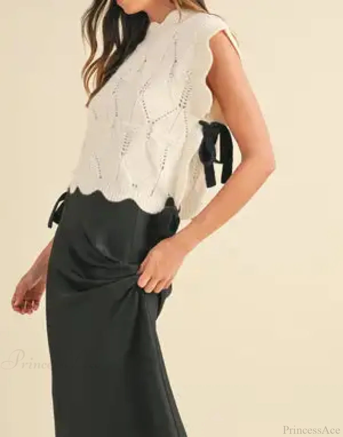 Solid Color Scalloped Trim Warm Sweater WHITE / S