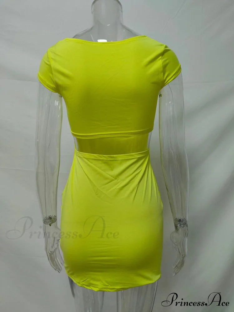 Solid Color Sexy Slim Hollow Out Mini Dress M / Blue Dresses