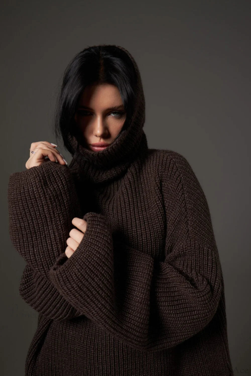 Solid Color Simple Turtleneck Pullover Mid length Knit Sweater