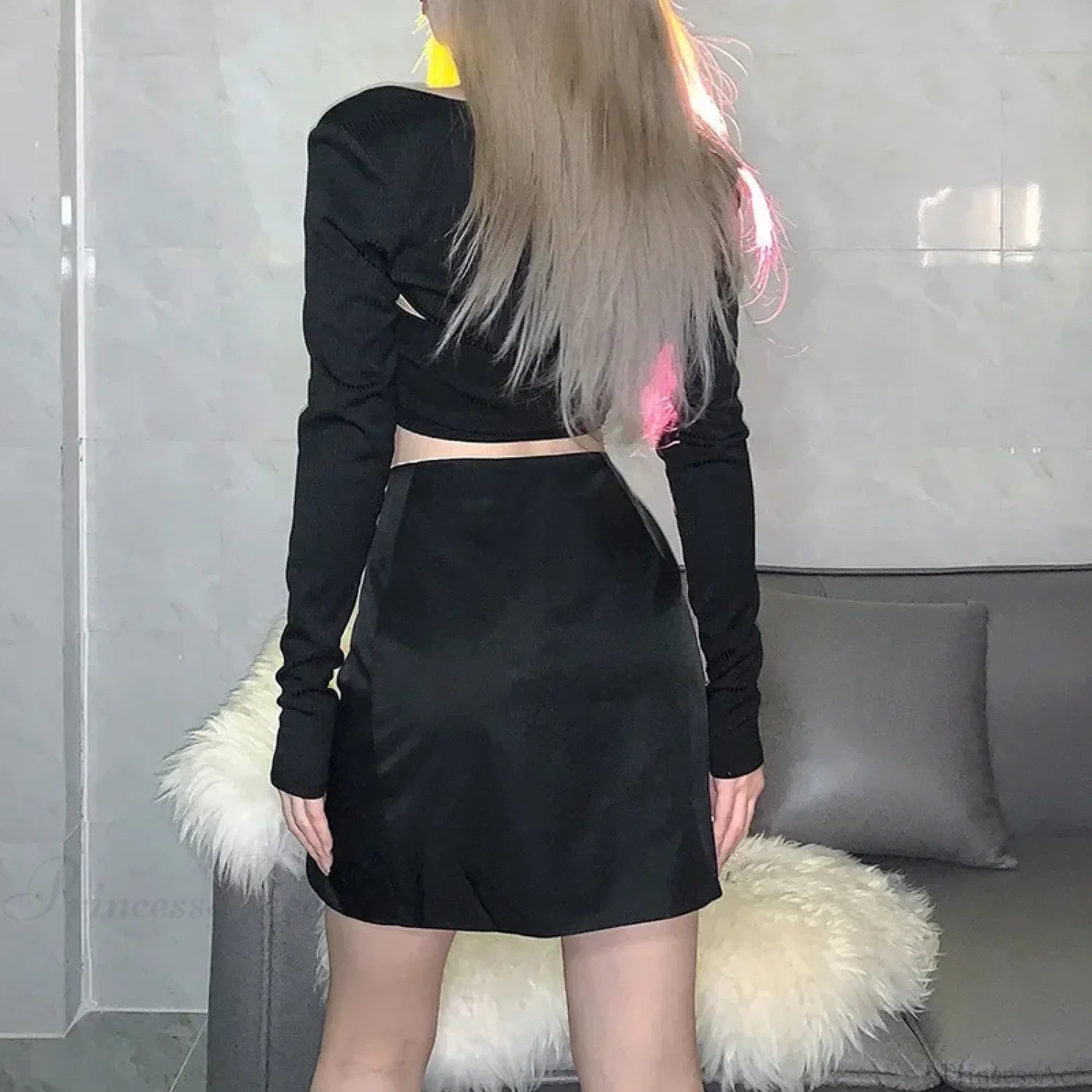 Solid Color Slim Split Mini Skirt