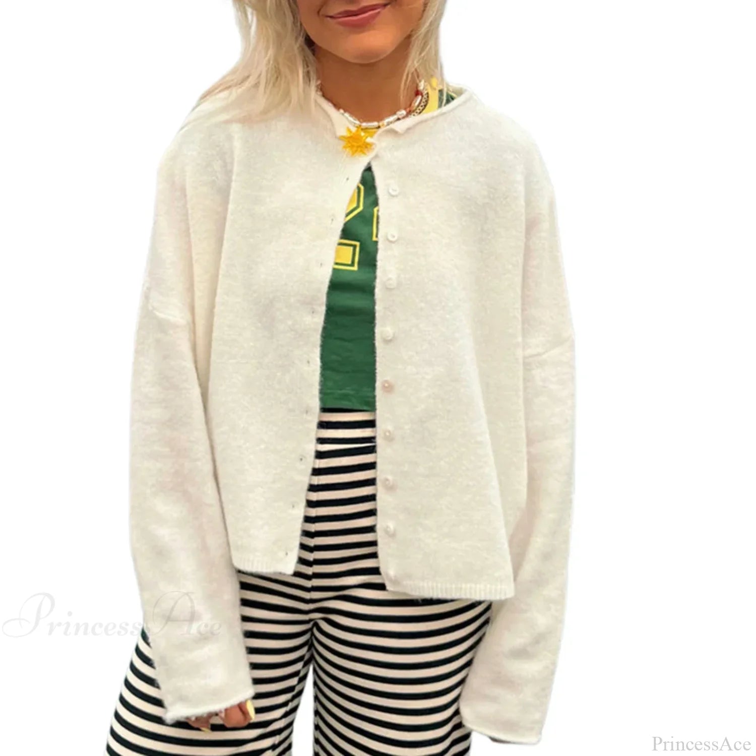 Solid Cozy Button-front Knit Cardigan WHITE / S