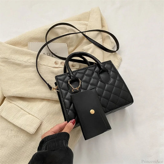 Solid Diamond Grid PU Leather Crossbody Black crossbody-250126