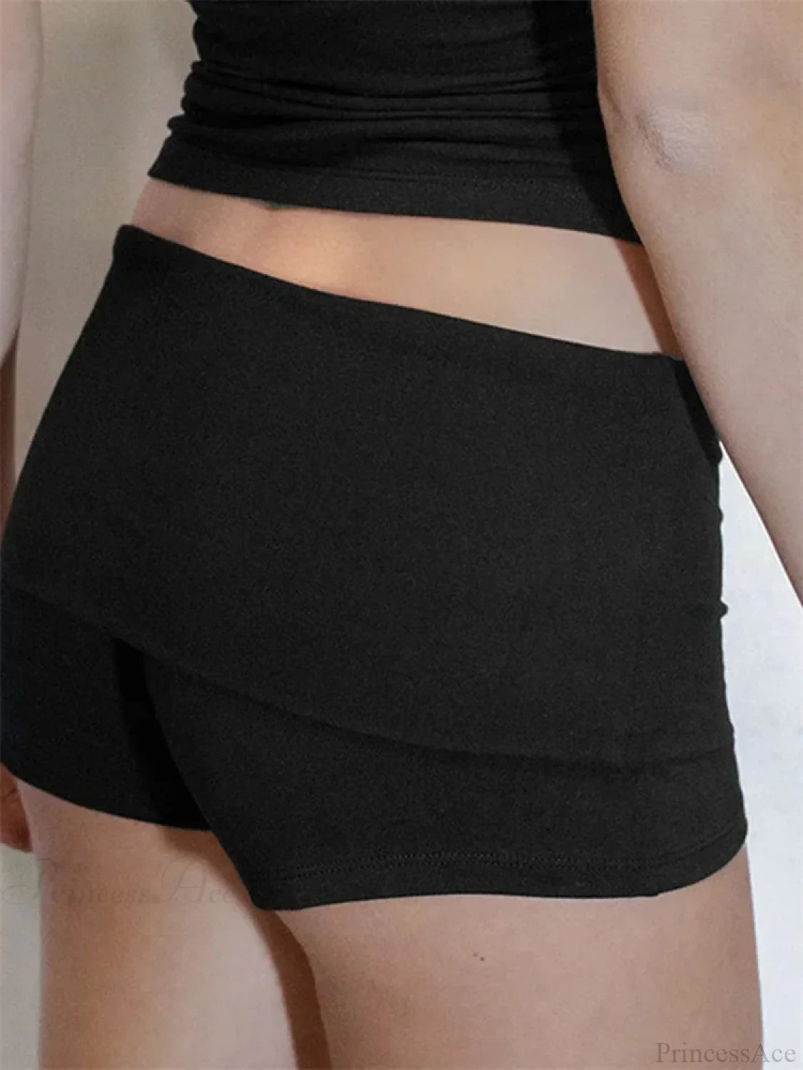 Solid Elastic Low Waist Short short-250223