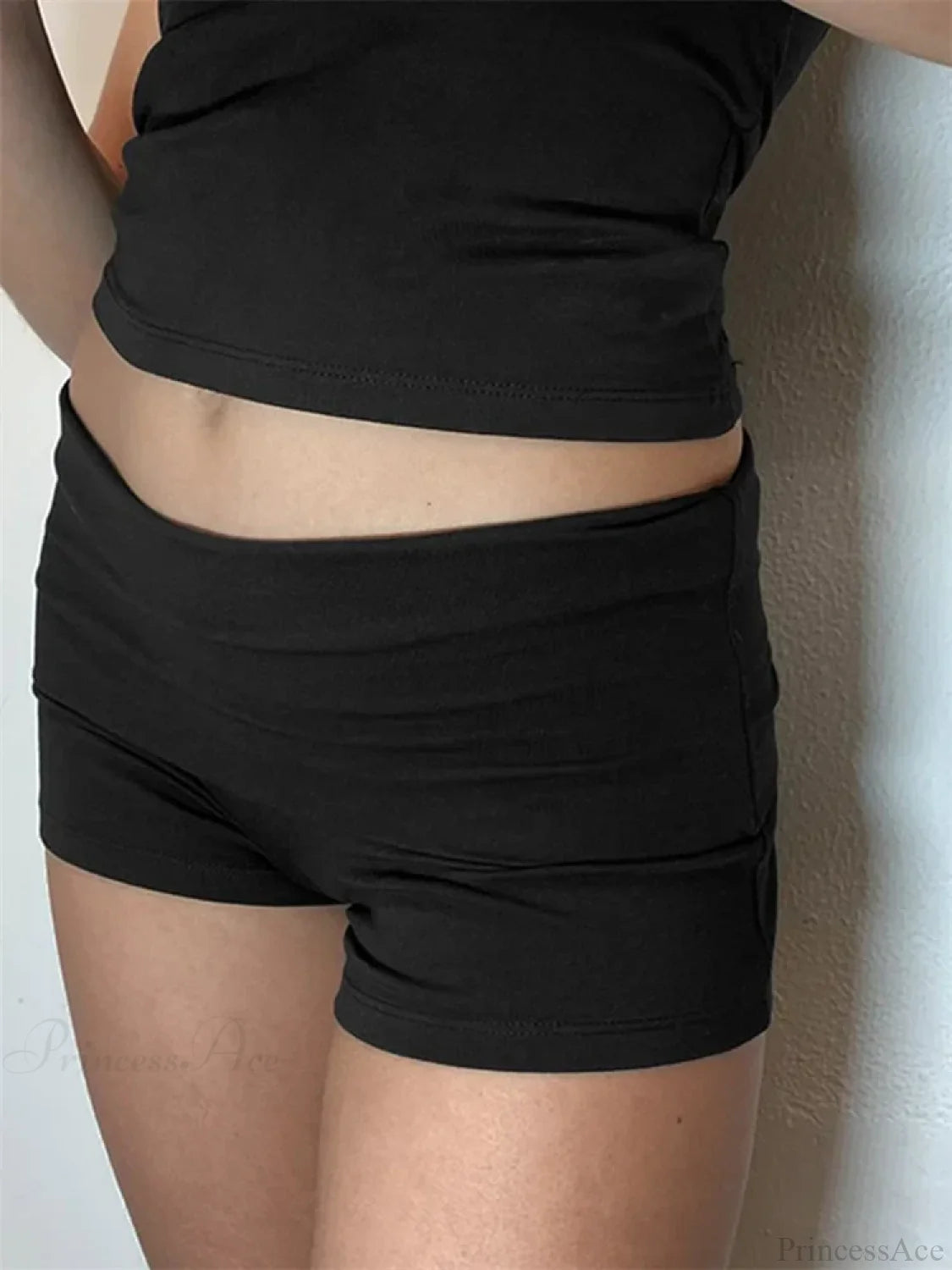 Solid Elastic Low Waist Short black / S short-250223