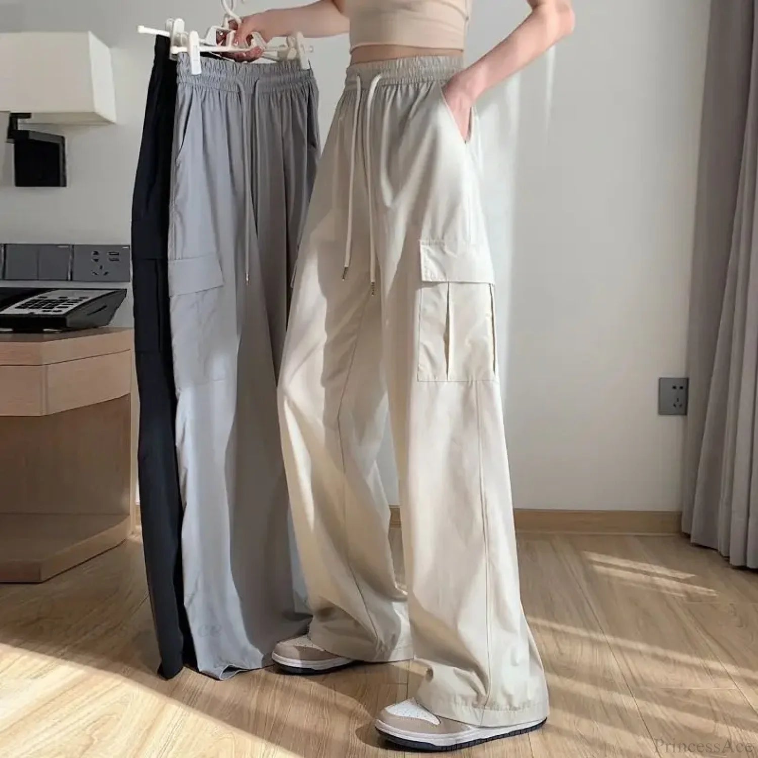 Solid High Waist Fashion Cargo Pants