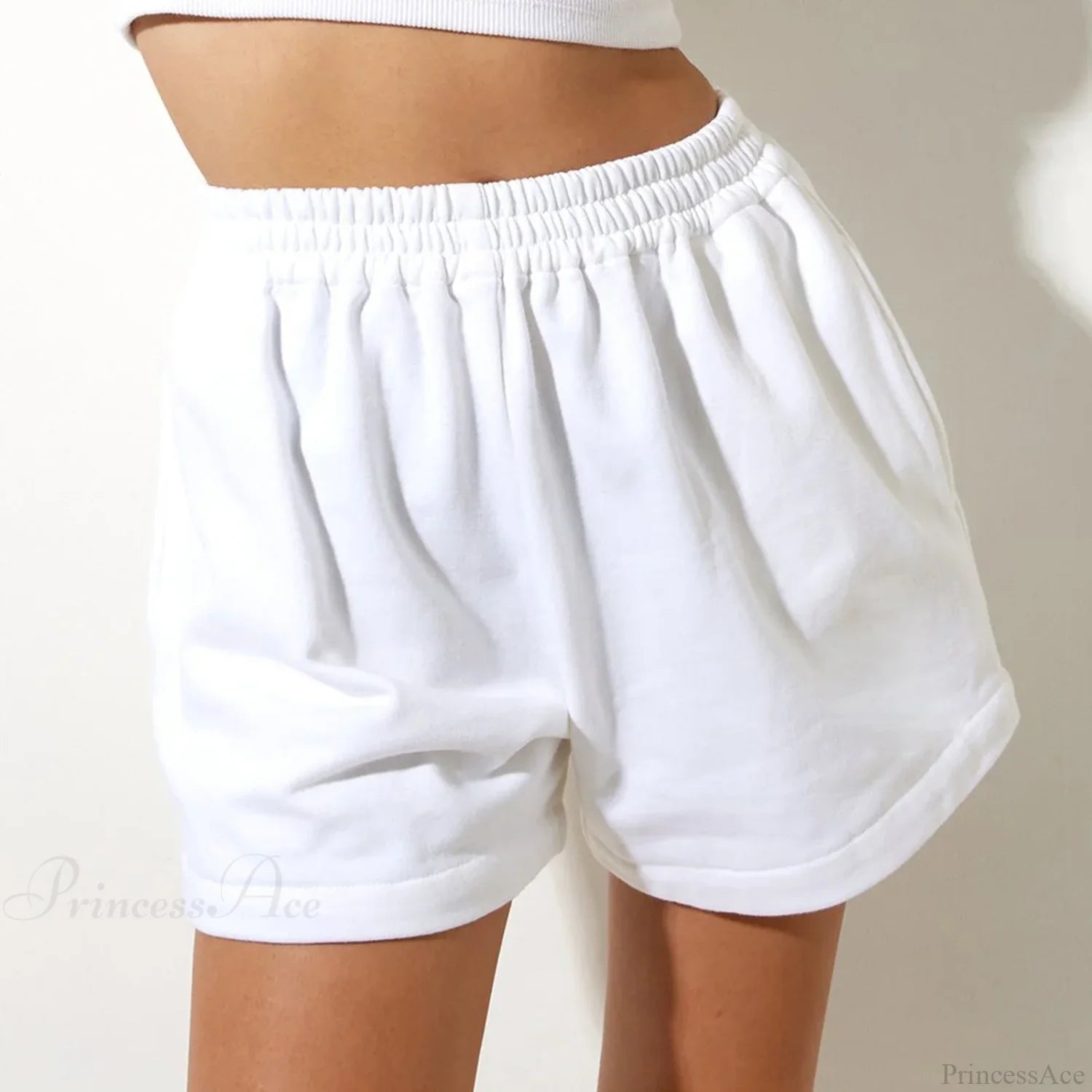 Solid High Waist Sweatpants Short short-250223
