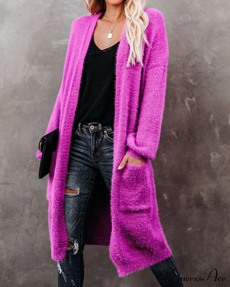 Solid color long cardigan Fuchsia 2022 f/w 23BF clothes Sweaters sweaters & cardigans Tops/Blouses