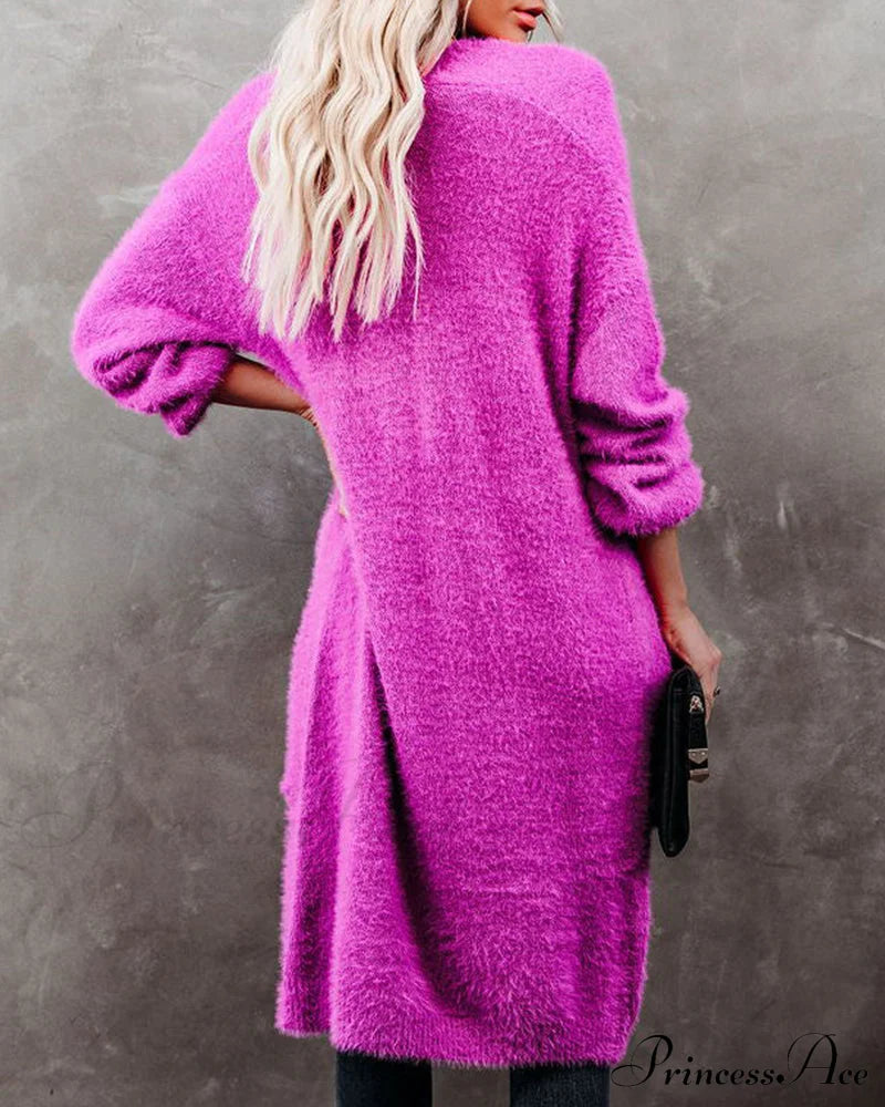 Solid In Long Cardigan Color Sweaters-L