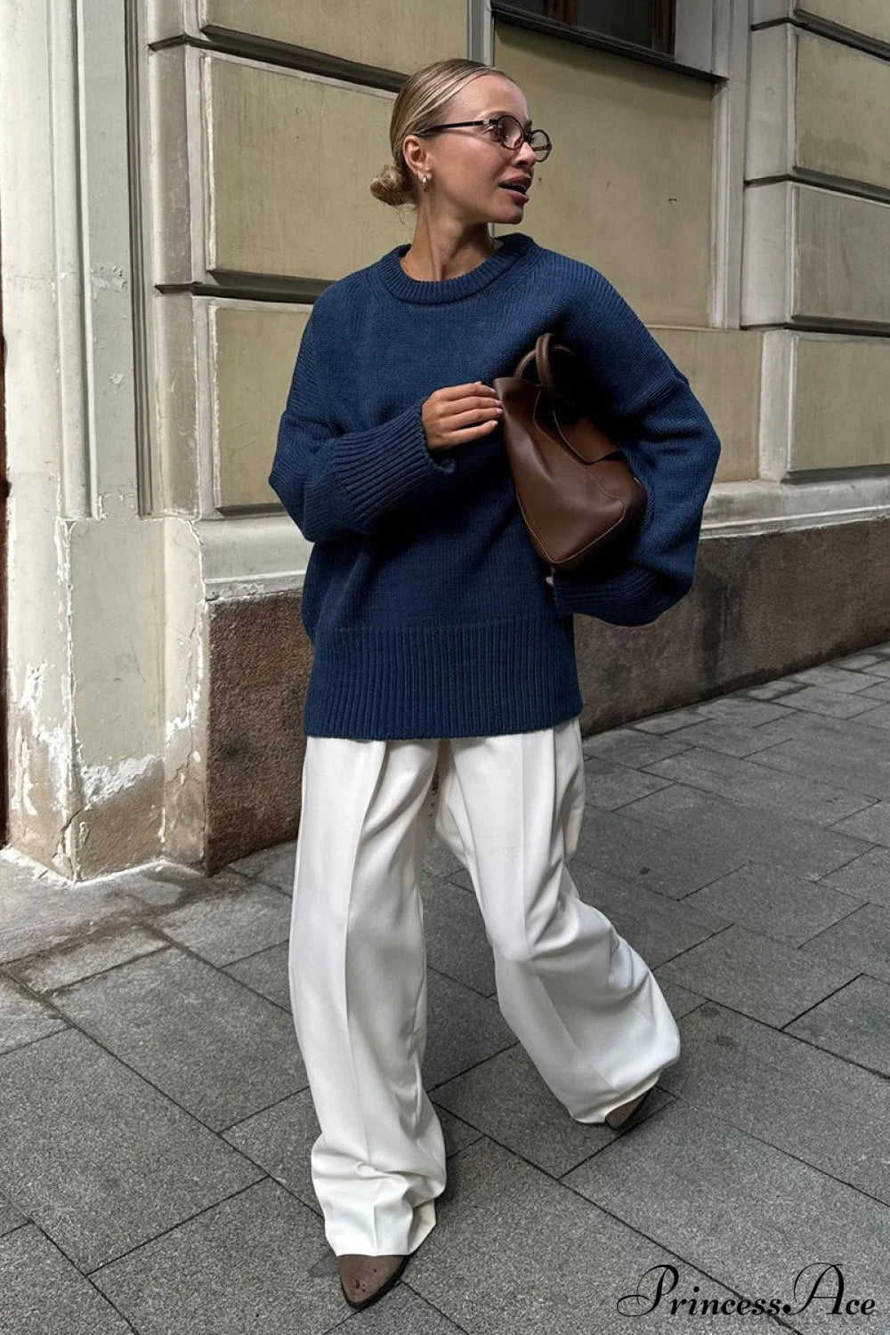 Solid Knit Crew Neck Sweater