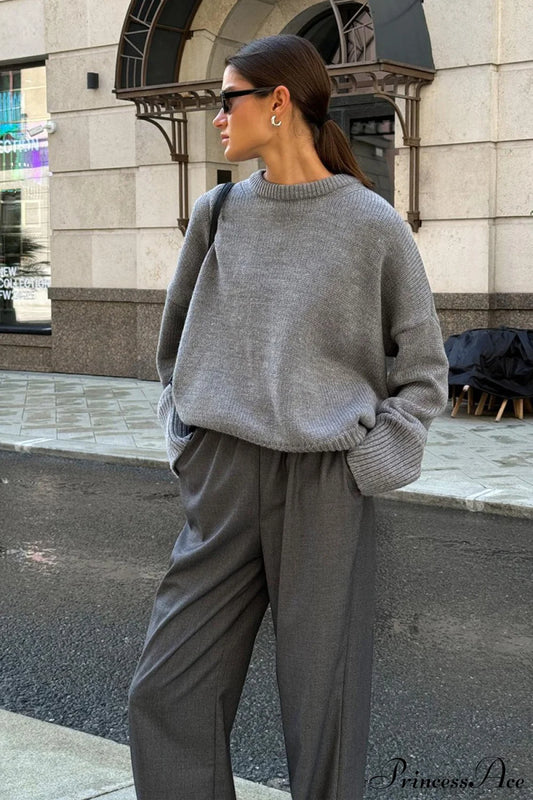 Solid Knit Crew Neck Sweater