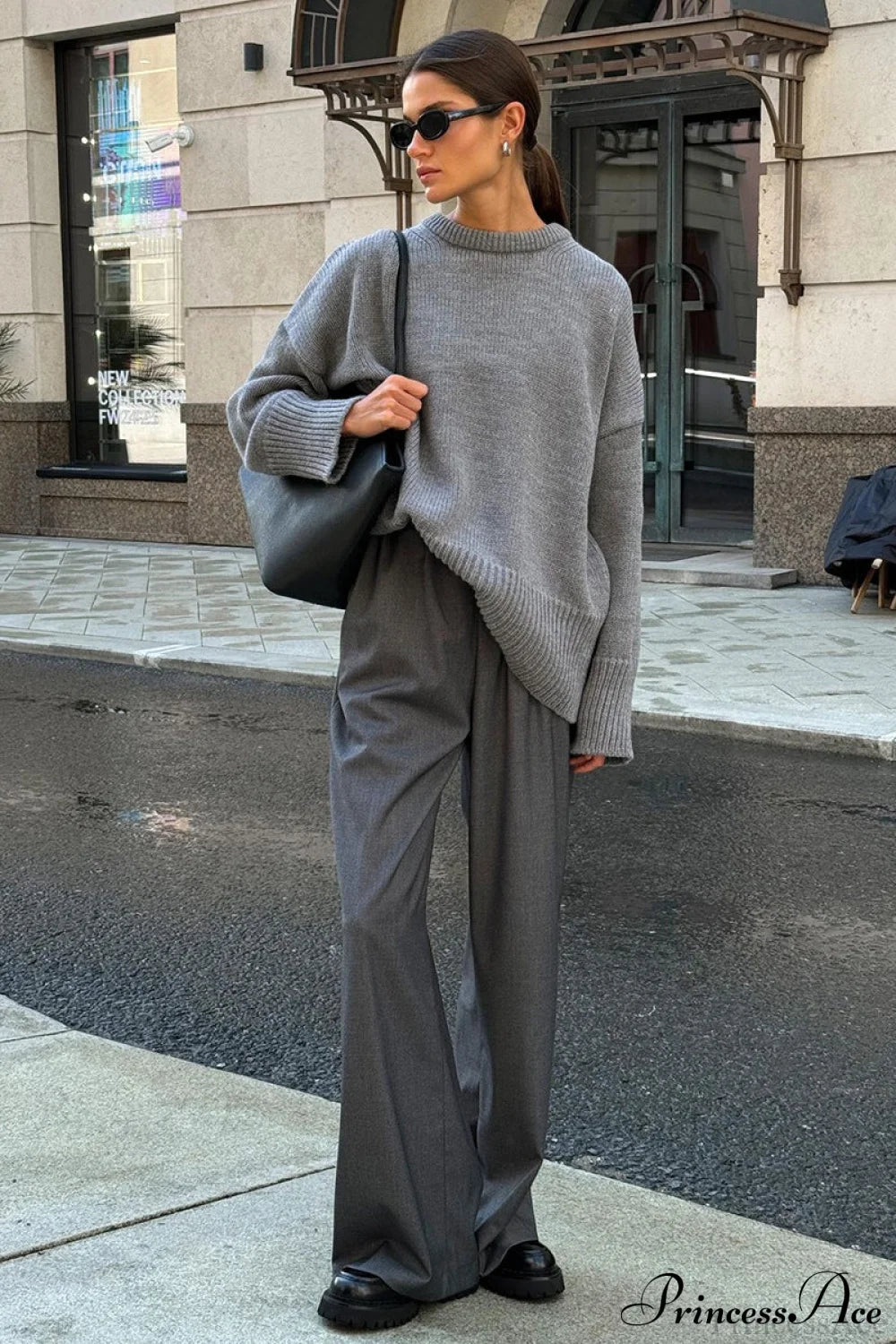 Solid Knit Crew Neck Sweater