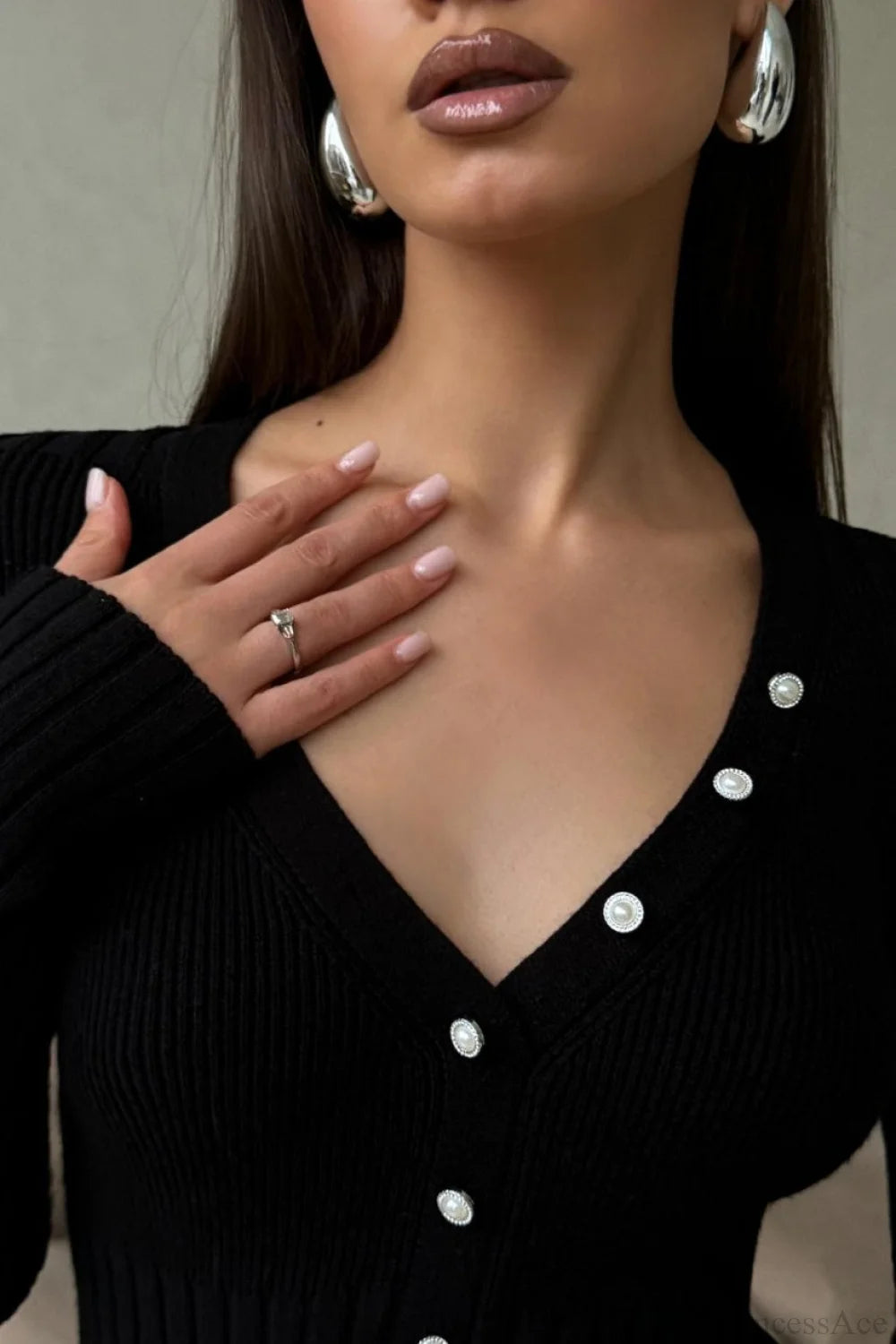 solid Knit Half Placket Slim Long Sleeve Tee