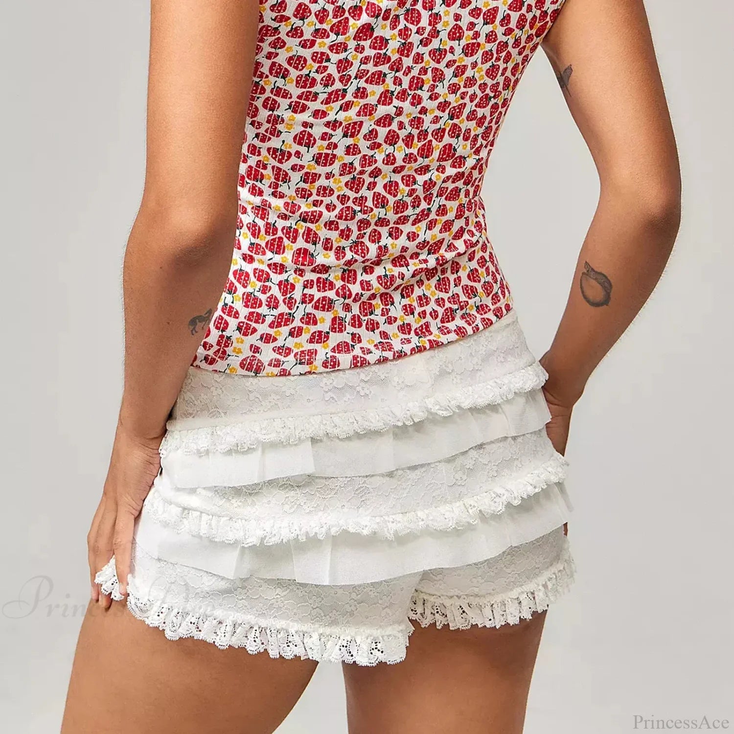 Solid Lace Ruffle Bloomer Short short-250223