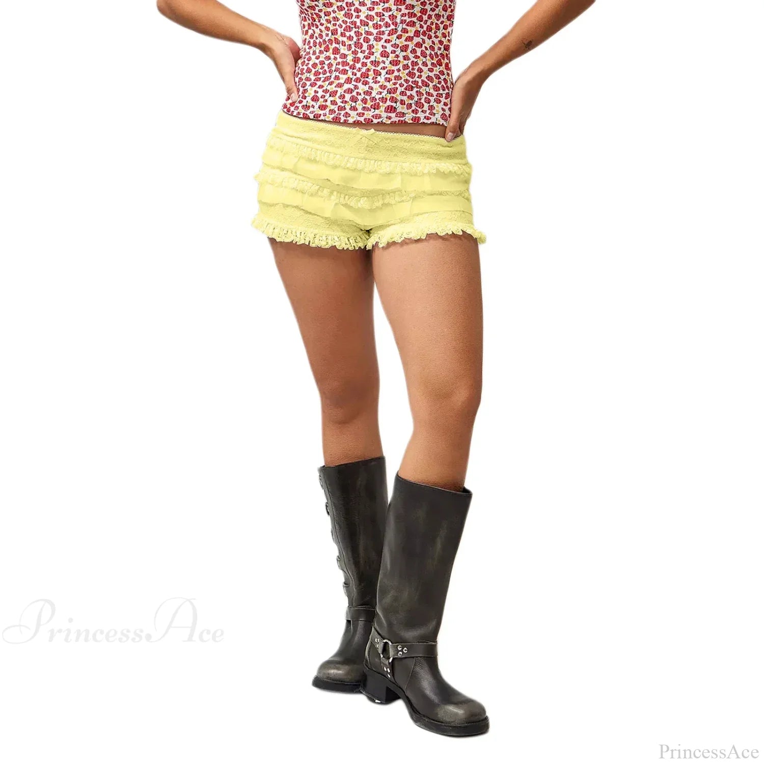 Solid Lace Ruffle Bloomer Short Yellow / S short-250223