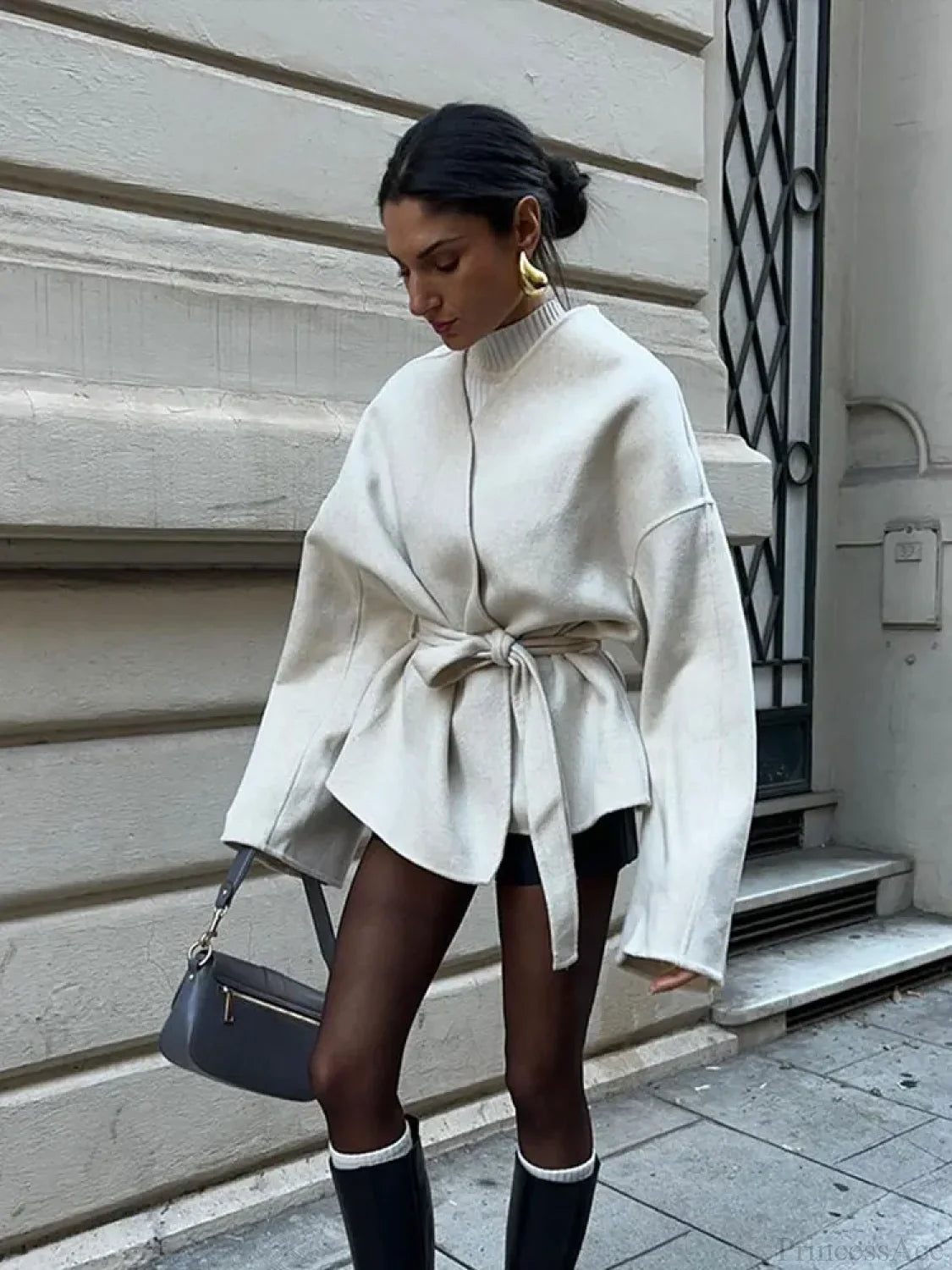 Solid Lace-up V-neck Cardigan Coat