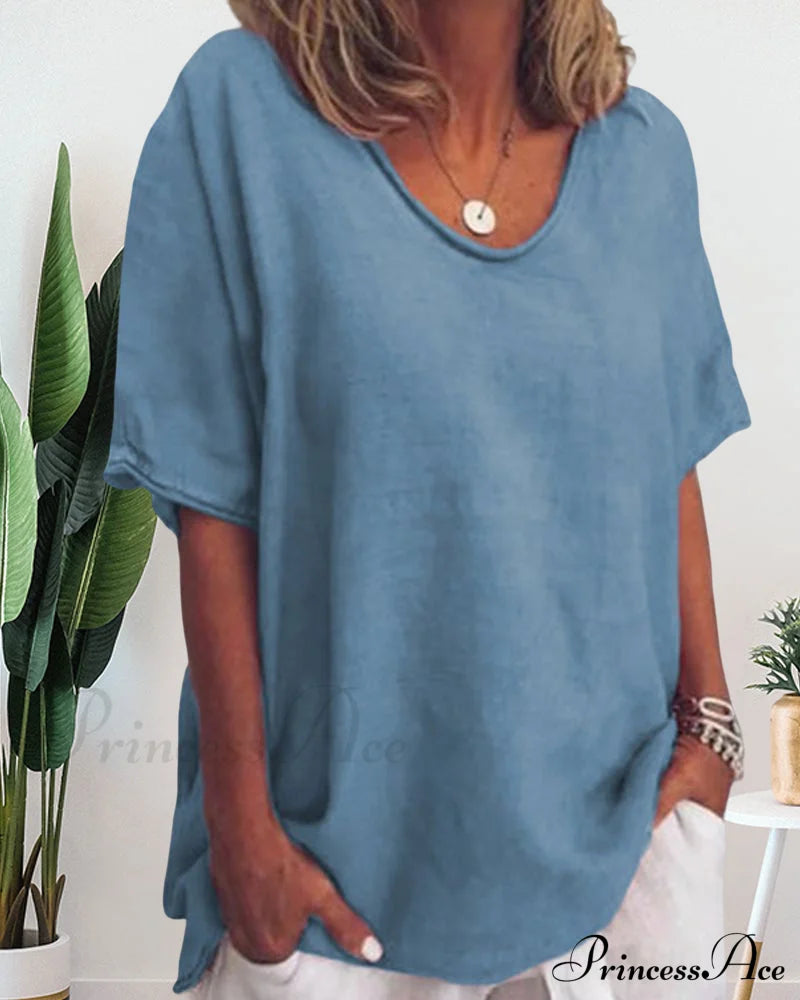 Solid Loose T-Shirt In Neck Round Color T-Shirts