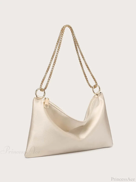 Solid Metal Chain Underarm Evening Wedding Clutch Bag Champagne clutchbag-250126