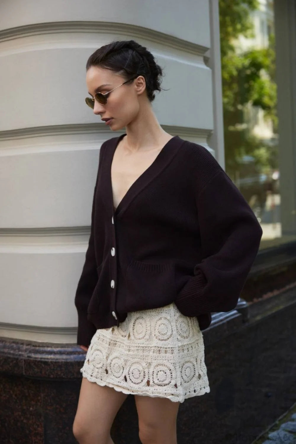 Solid Minimalist Sheer Long Sleeve Sweater Brown / S