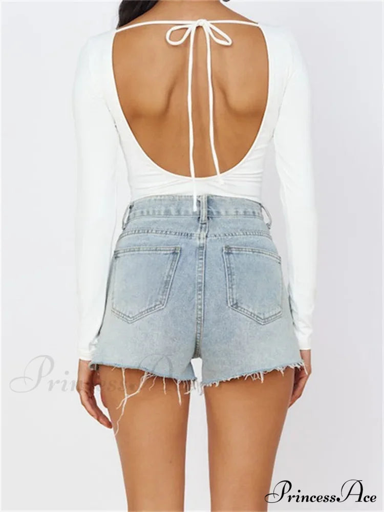 Solid O-Neck Slim Fit Casual Backless Tie-Up T-Shirts