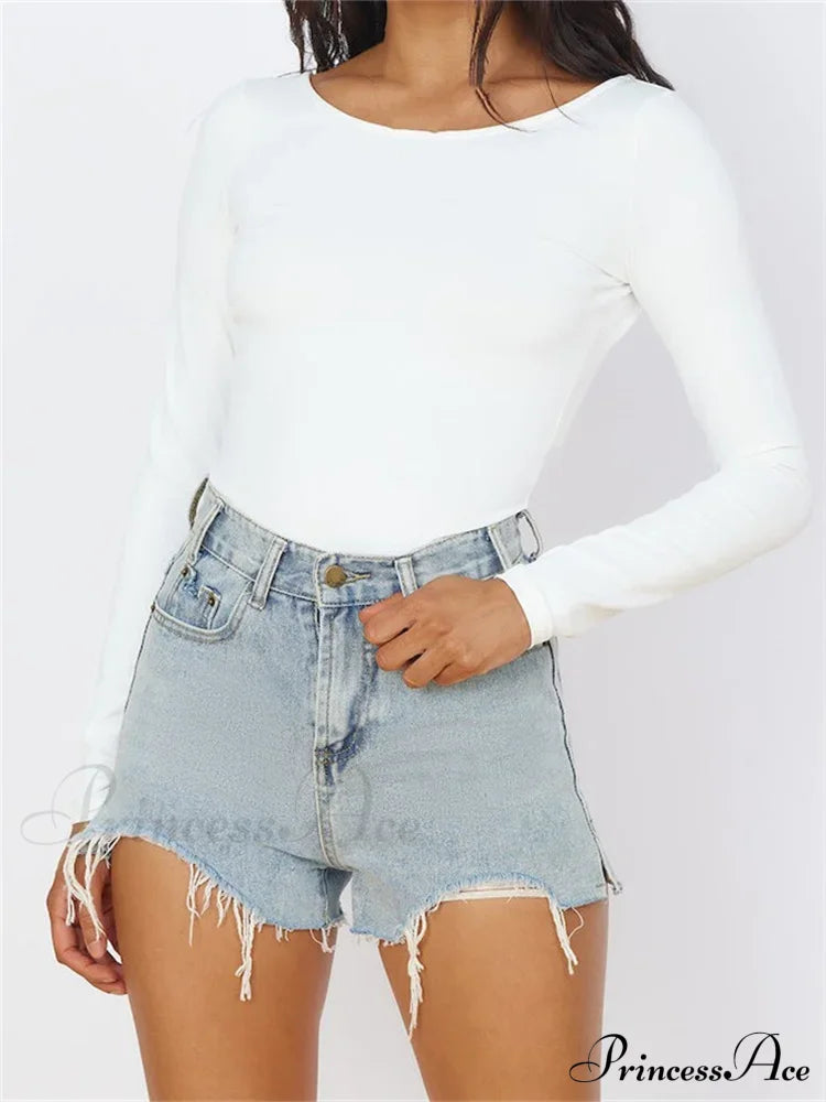 Solid O-Neck Slim Fit Casual Backless Tie-Up T-Shirts White / S