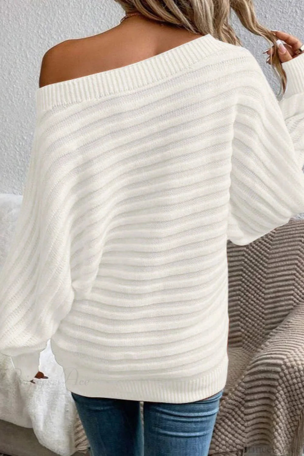 Solid Off-the-Shoulder Batwing Sleeve Sweater