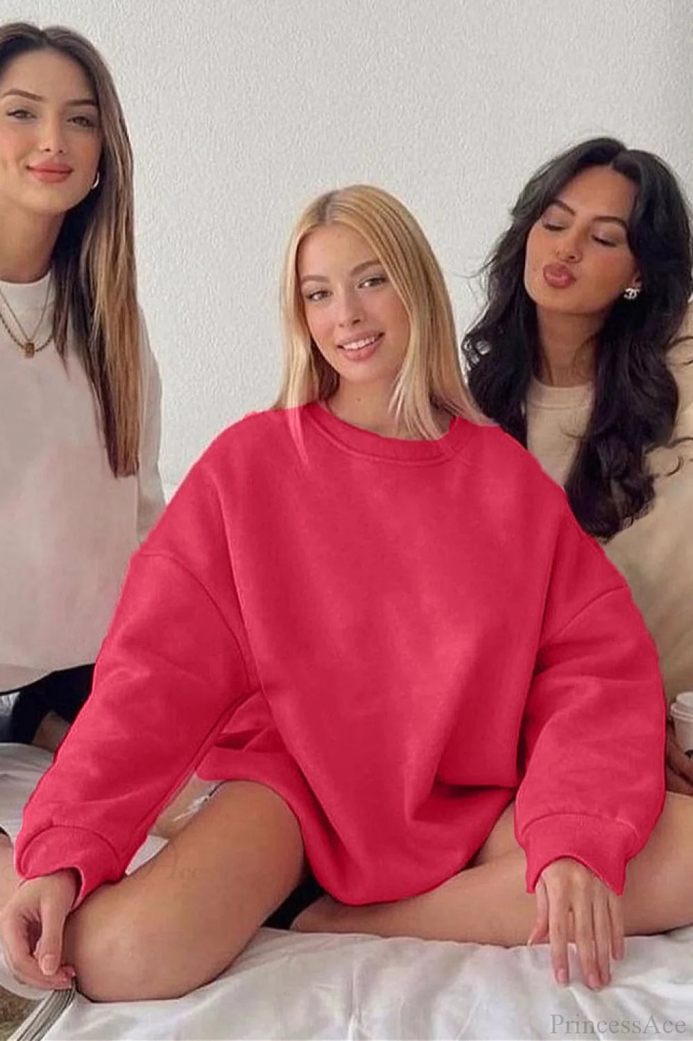 Solid Oversize Relaxed Pullover Sweatshirts