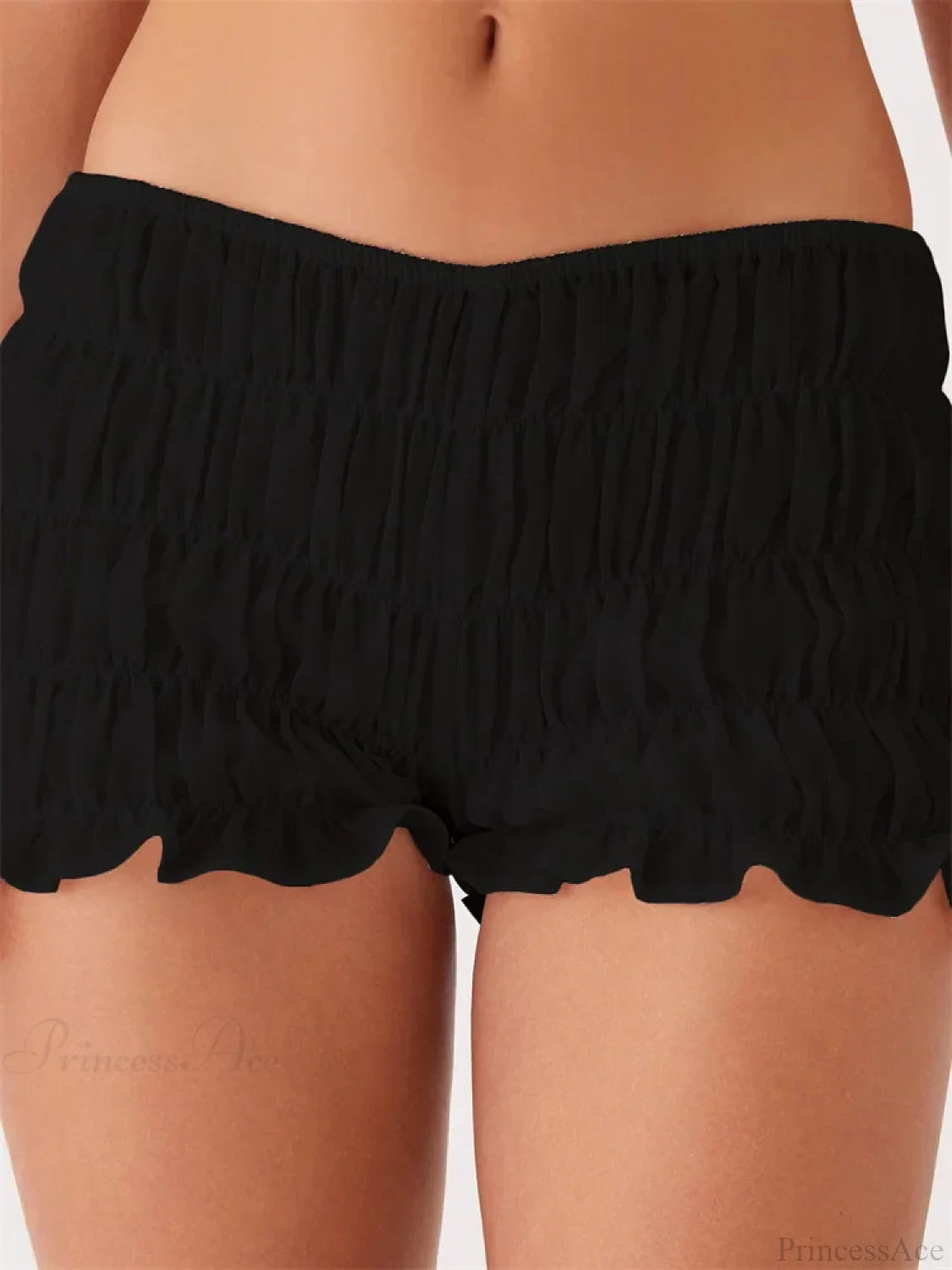 Solid Plaid Ruched Slim Short black / S short-250223