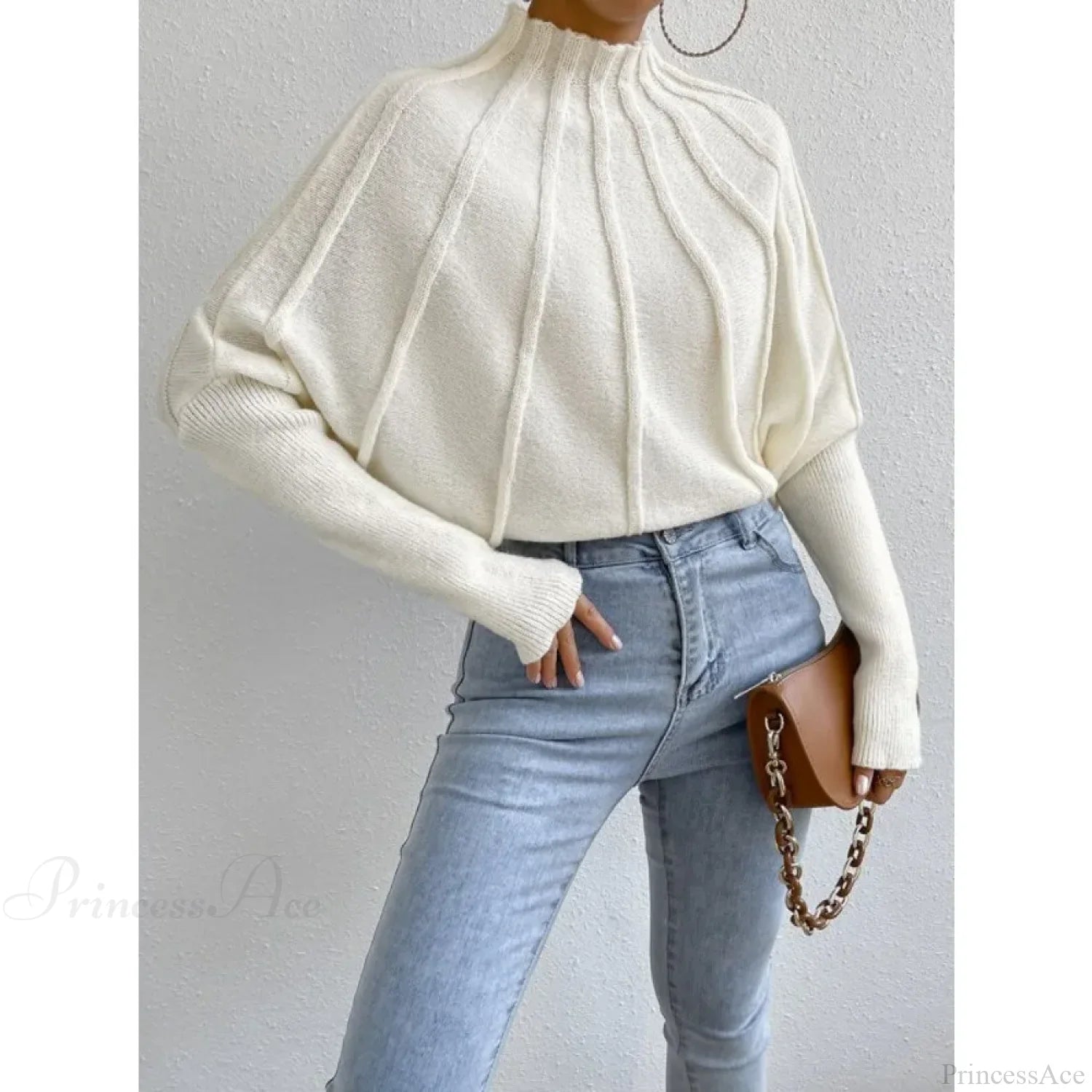 Solid Round Neck Batball Sleeve Loose Sweater