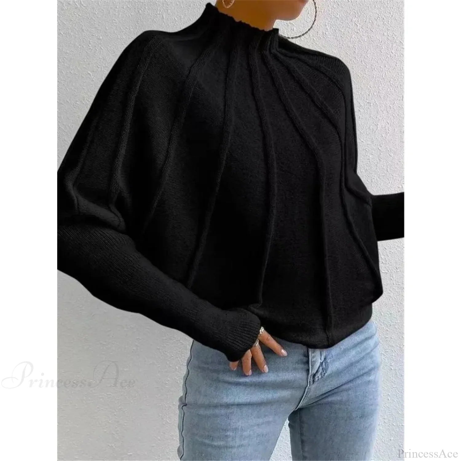 Solid Round Neck Batball Sleeve Loose Sweater