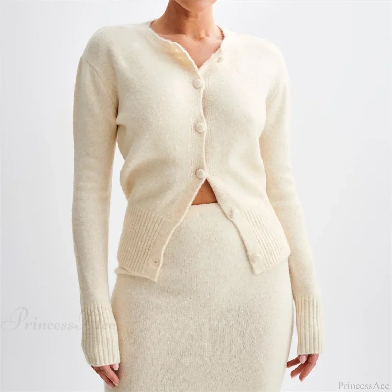 Solid Round Neck Single Breasted Y2K Style Knit Cardigan WHITE / S cardiagn-250126