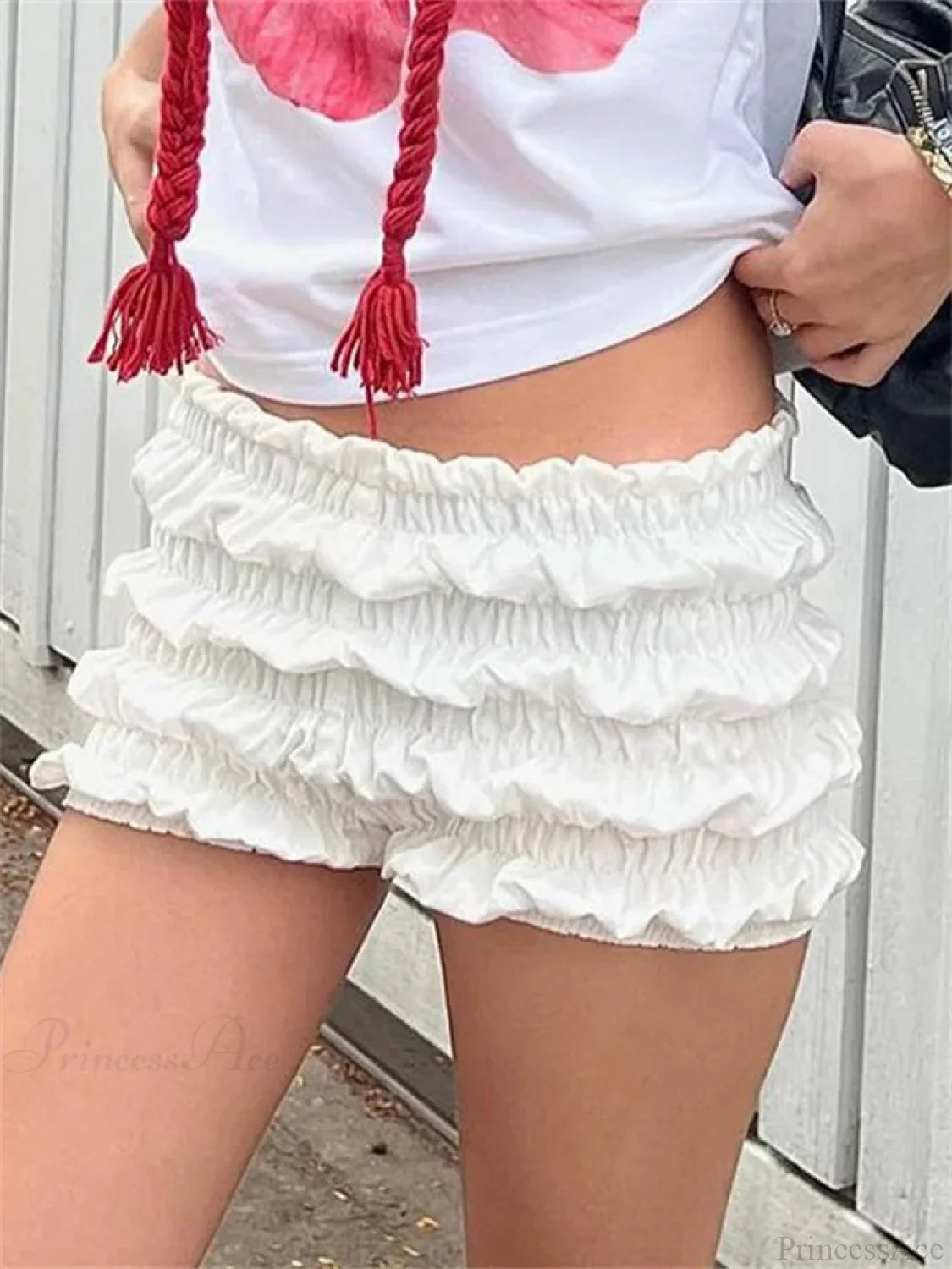Solid Ruched Elastic Waist Short short-250223