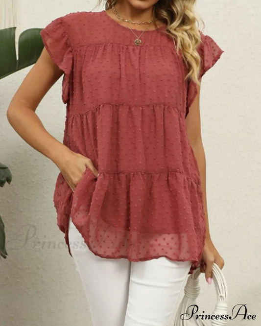 Solid Ruffle Color Arm Blouse T-Shirts