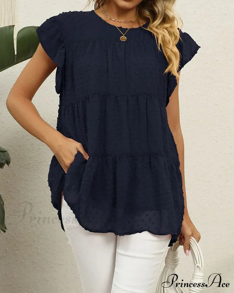 Solid Ruffle Color Arm Blouse T-Shirts