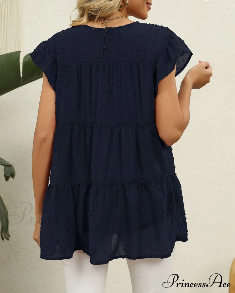 Solid Ruffle Color Arm Blouse T-Shirts