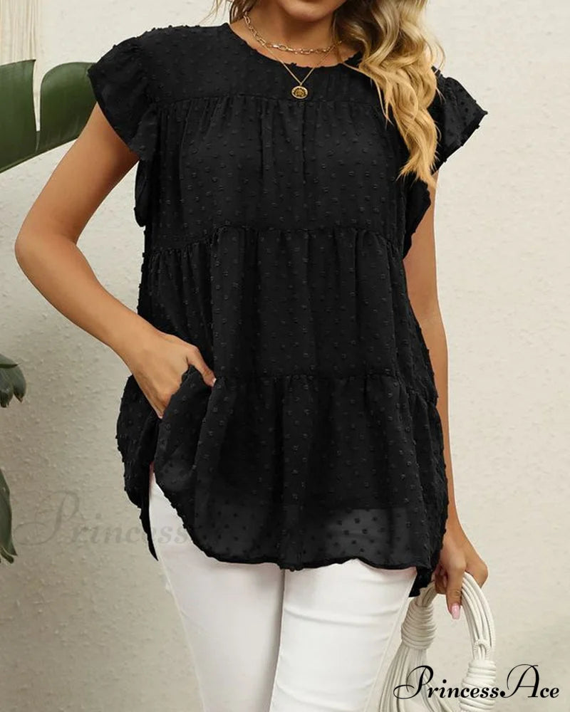 Solid Ruffle Color Arm Blouse T-Shirts