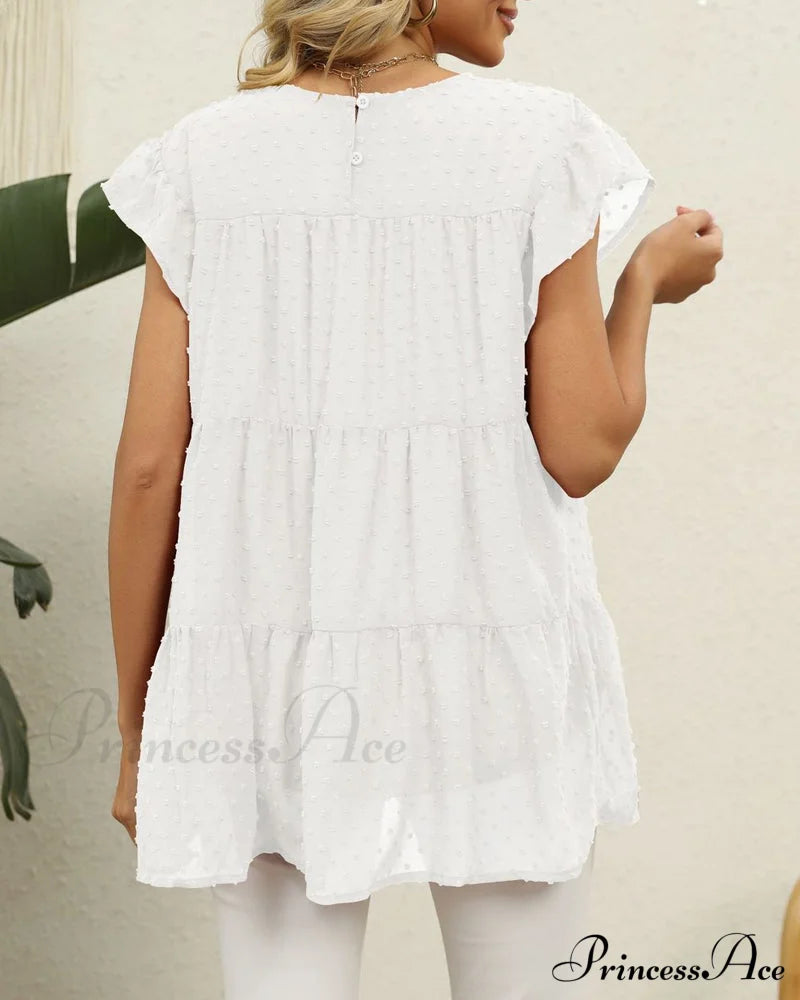 Solid Ruffle Color Arm Blouse T-Shirts