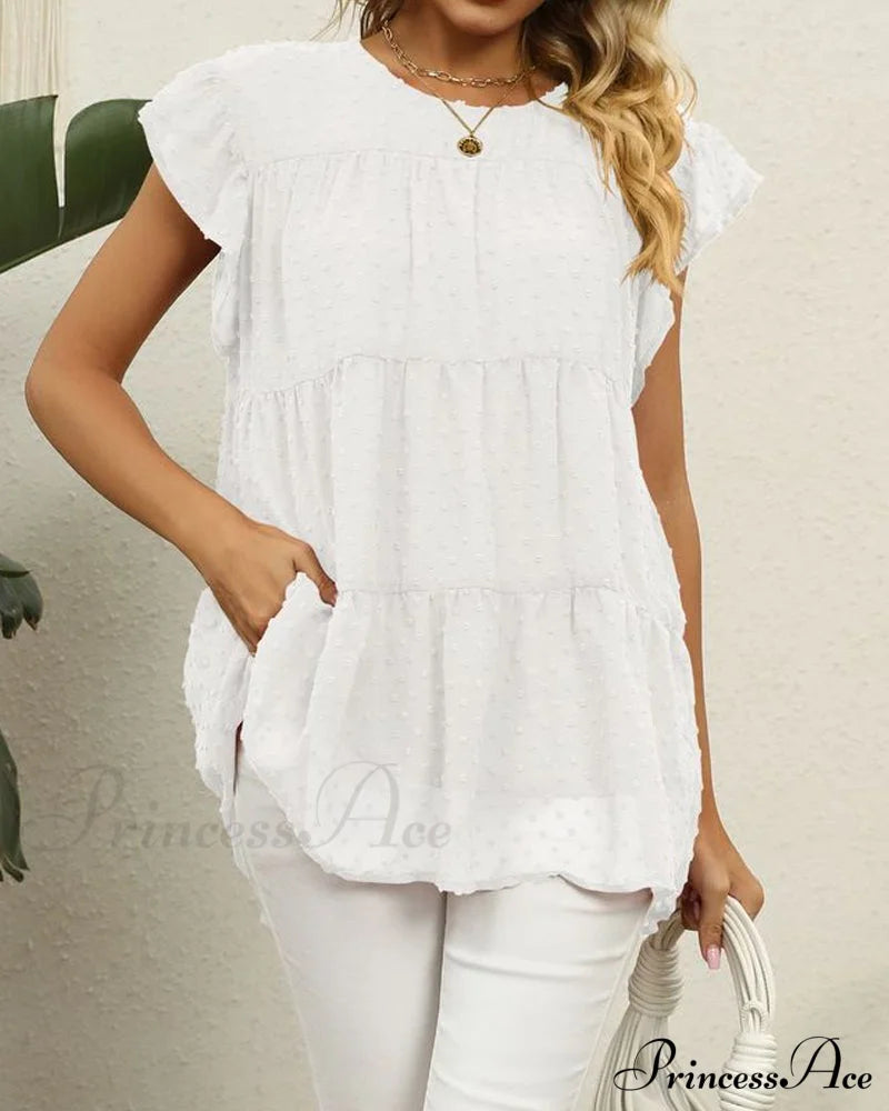 Solid Ruffle Color Arm Blouse T-Shirts