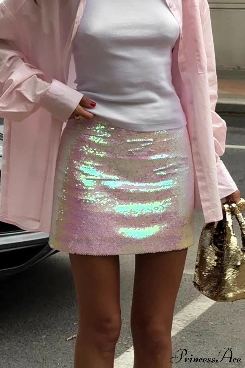 Solid Sequin High Waist Midi Skirt