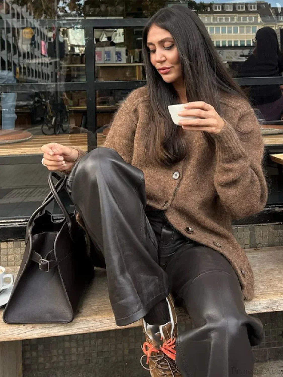 Solid V-neck Mohair Loose Cardigan