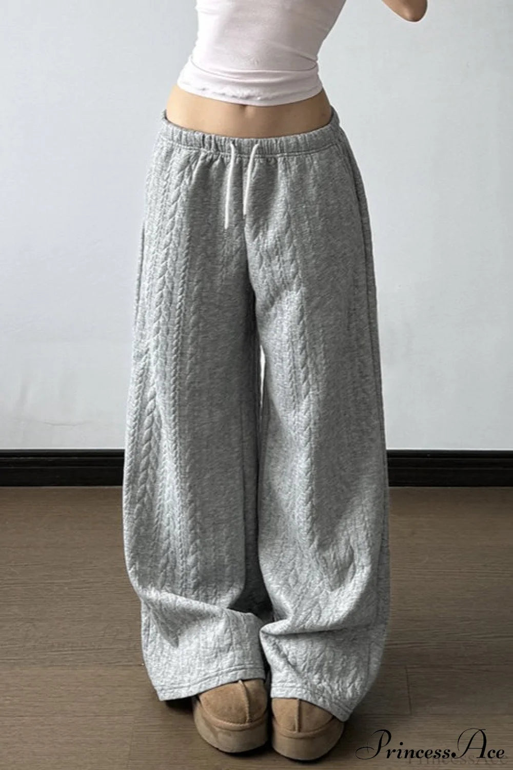 Solid Warm Wide Leg Tie Waist Pants
