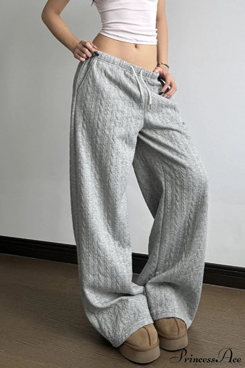 Solid Warm Wide Leg Tie Waist Pants