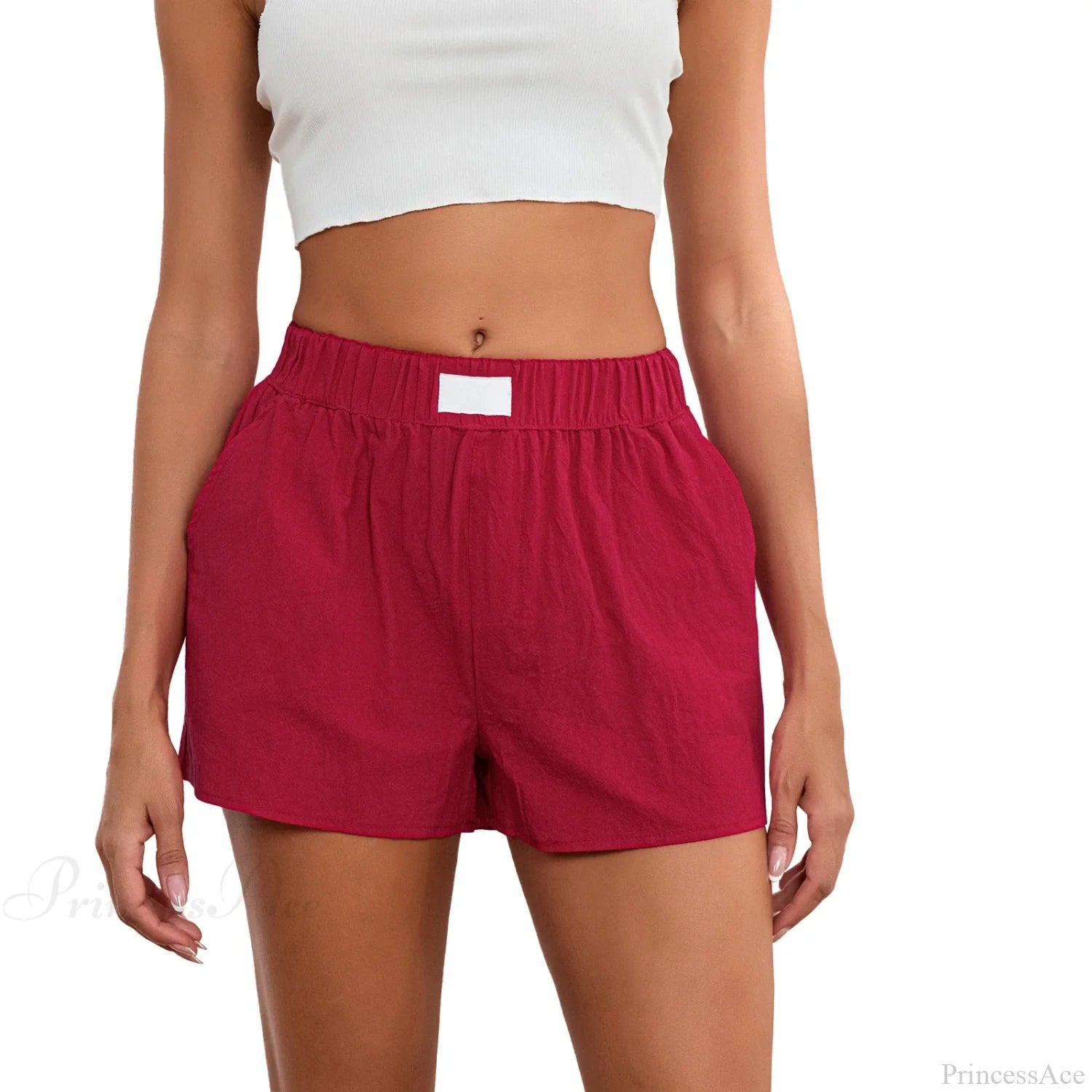 Solid Wide Leg Pocket Short red / S short-250223