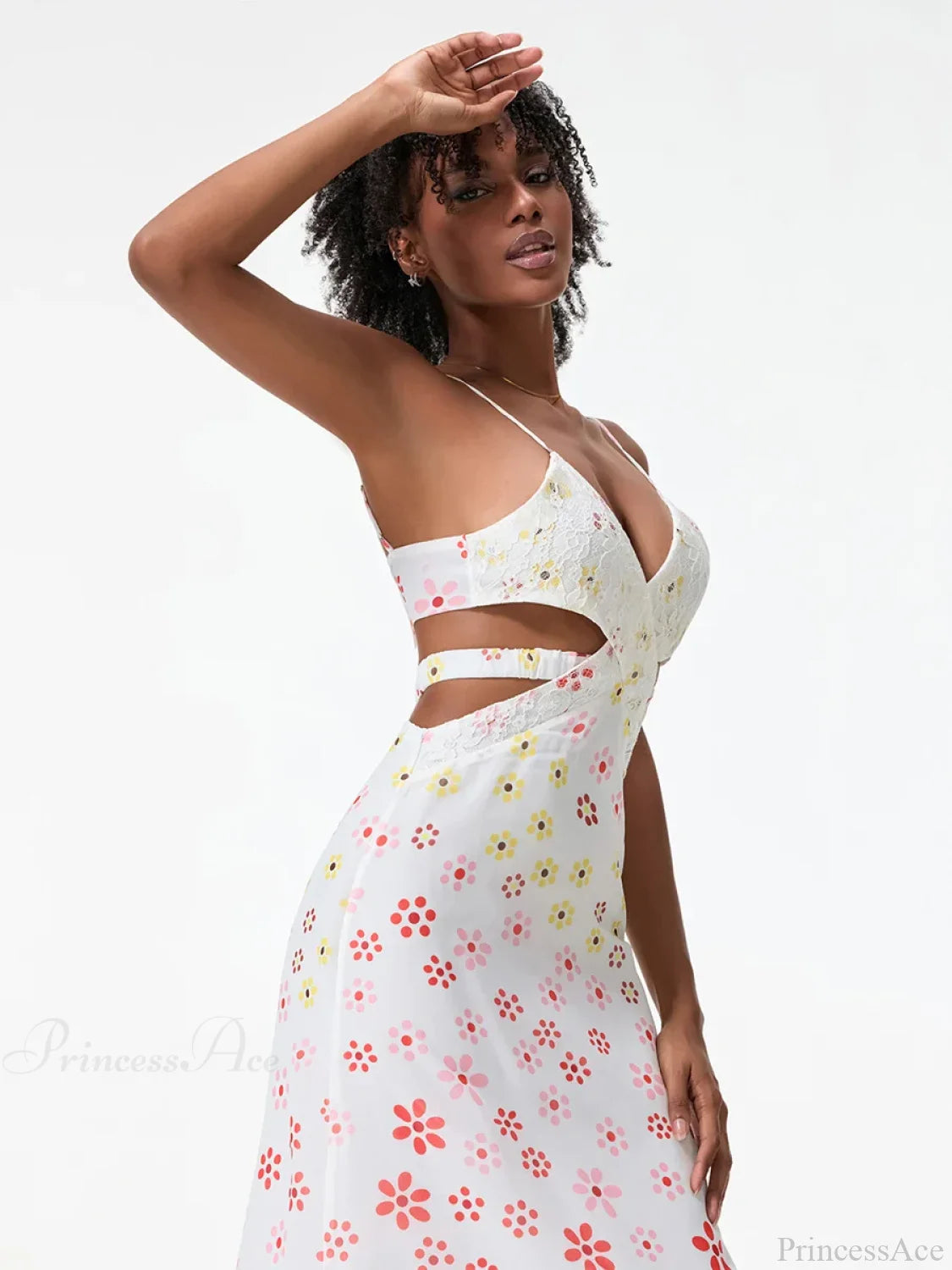 Spaghetti Straps Elegant Backless Bow Cross Floral Dress floraldress-250126