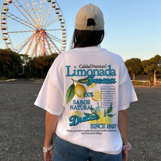 Spanish Lemon Print Oversized T-shirt WHITE / S t-shirt-250223