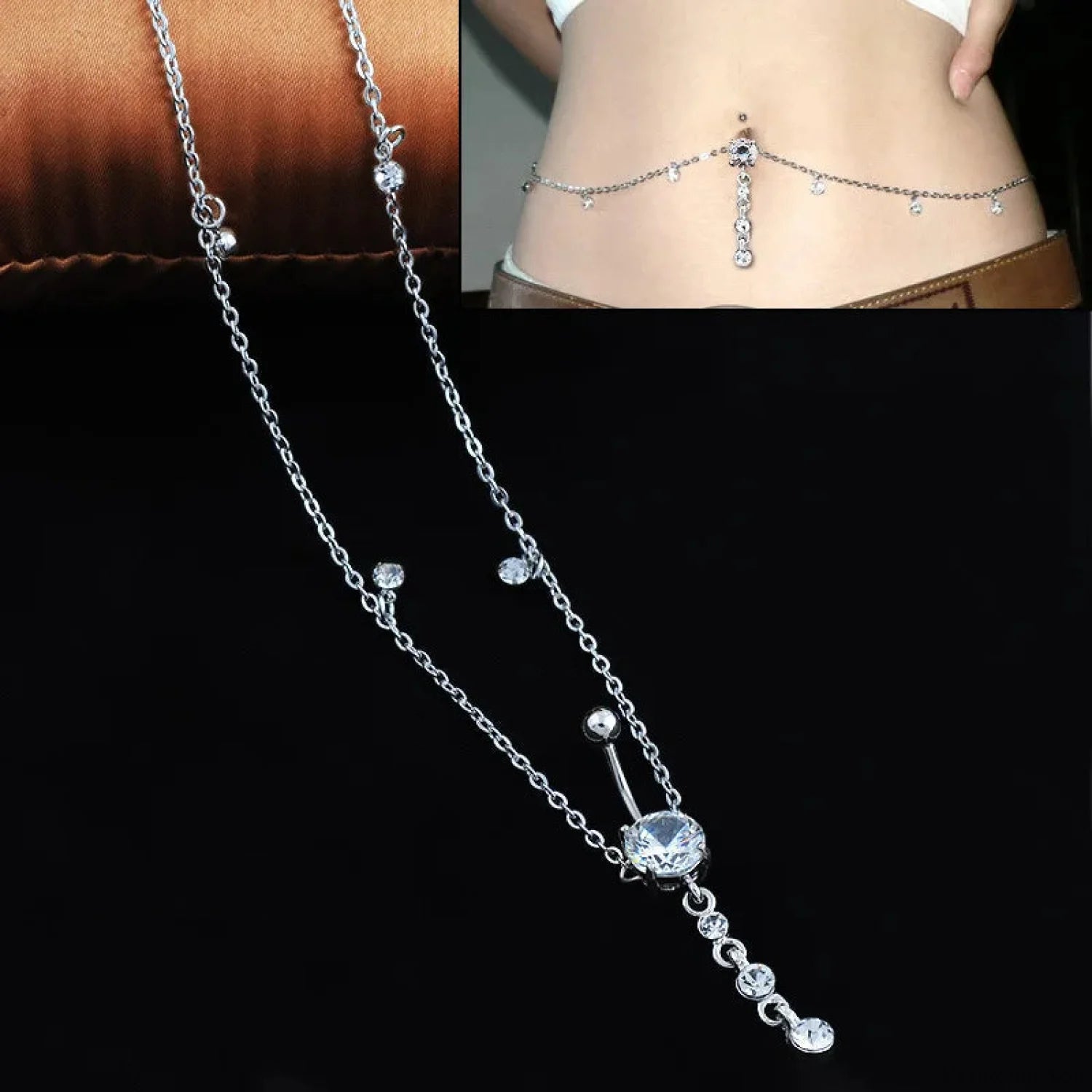 Sparkling Chain Gothic Dangle Belly Ring