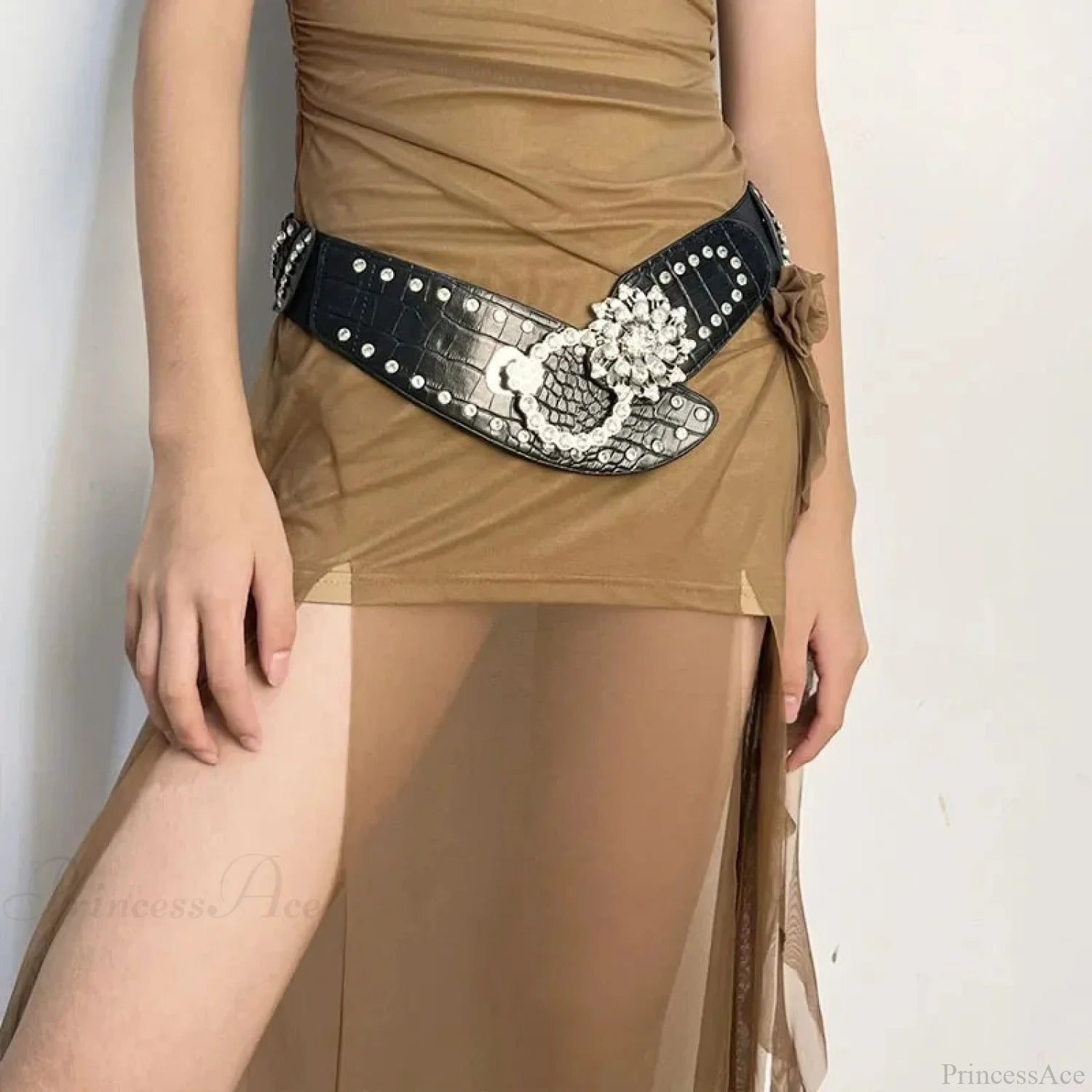 Sparkling Gothic Blossom Rebel Metal Belt Black / 5X88cm