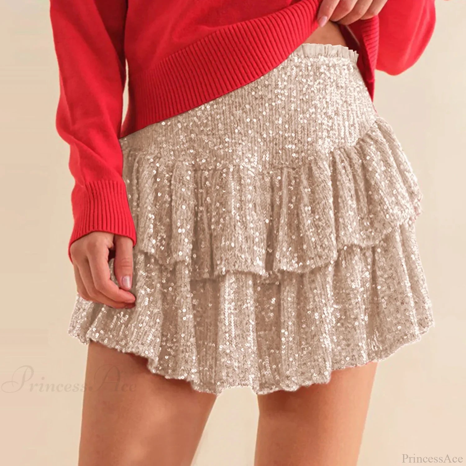 Sparkling Sequins Layered Skirt white / XS skirts-250223
